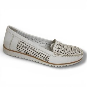 Mocasín de Señora en Piel de color blanco Troquelada – Modelo 437-780