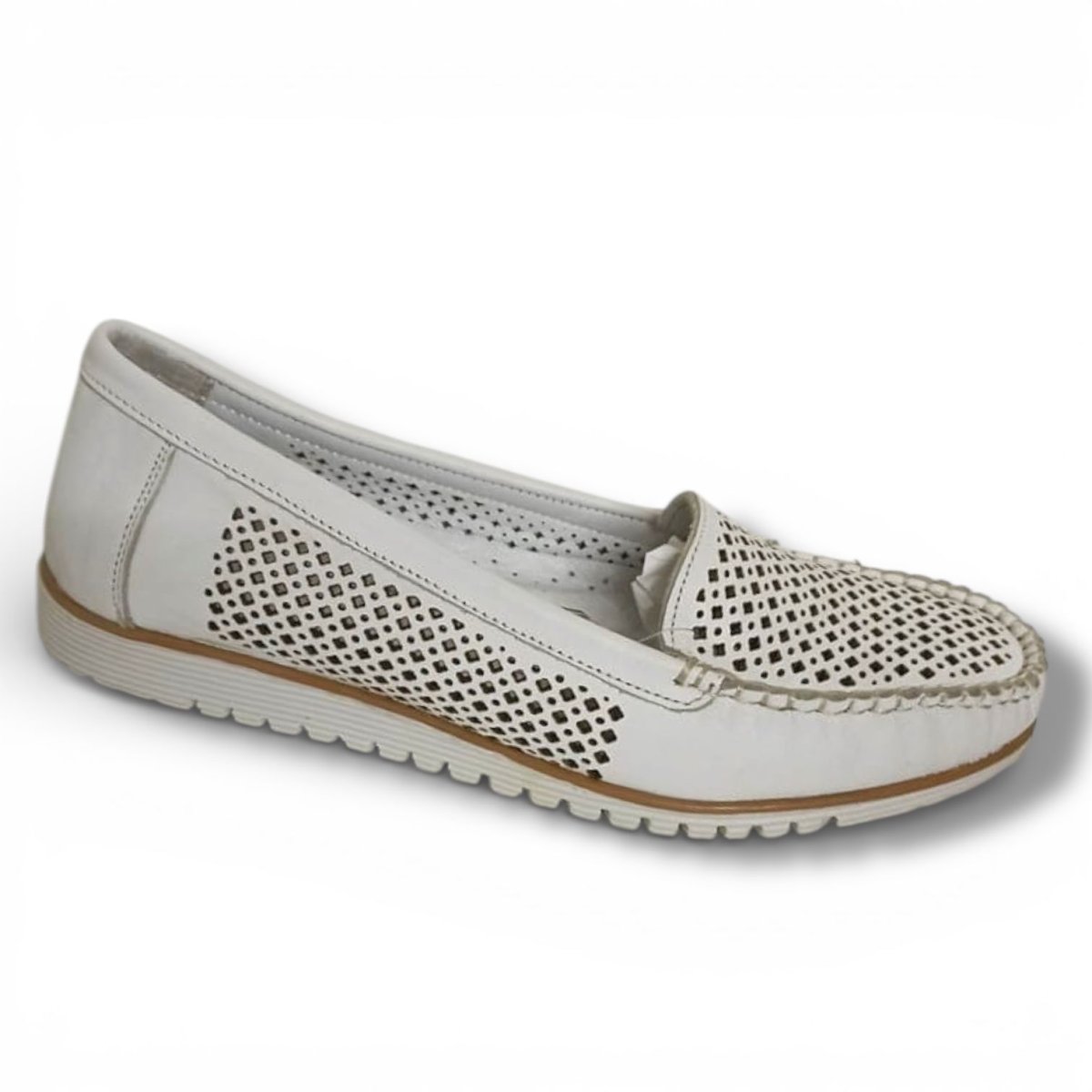 Mocasín de Señora en Piel de color blanco Troquelada – Modelo 437-780