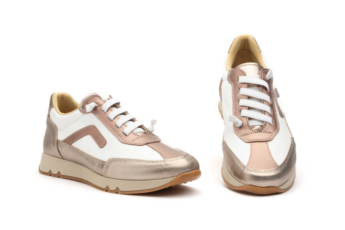 4455 Zapato casual para señora en piel de color blanco combinado bronce ( hecho en España) - Imagen 3