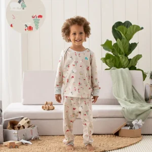 Conjunto de pijama para niños de manga larga de algodón beige Snow Party
