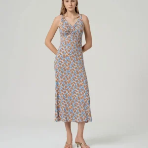 VESTIDO MIDI ALOE VERA DRAPEADO AZUL EMPOLVADO