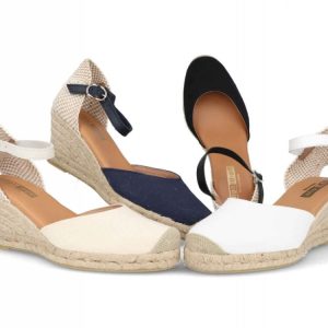 Sandalia de piel para mujer modelo 5011 con cuña de esparto y estilo artesanal