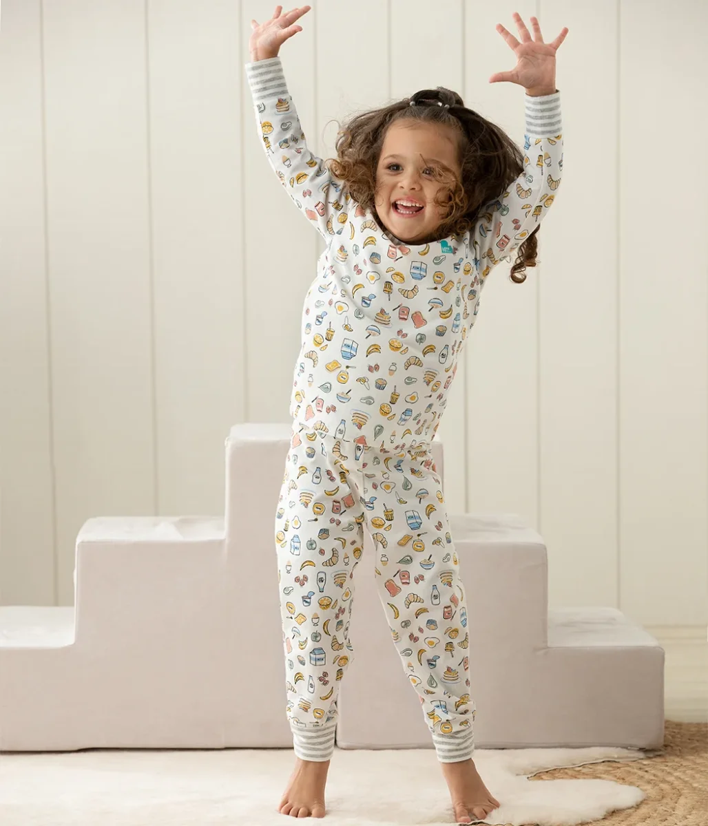 Conjunto de pijama para niños de manga larga de algodón blanco Desayuno - Imagen 9
