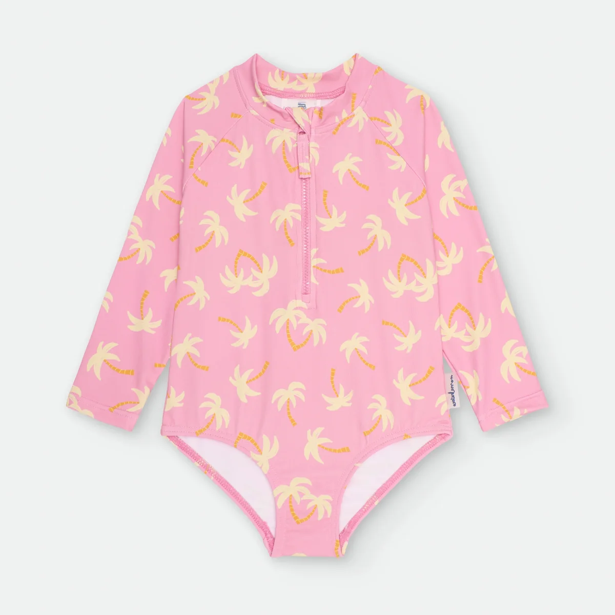 Bañador entero con mangas Rosa con Palmeras- WATERLEMON