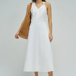 VESTIDO MIDI CON LINO BLANCO