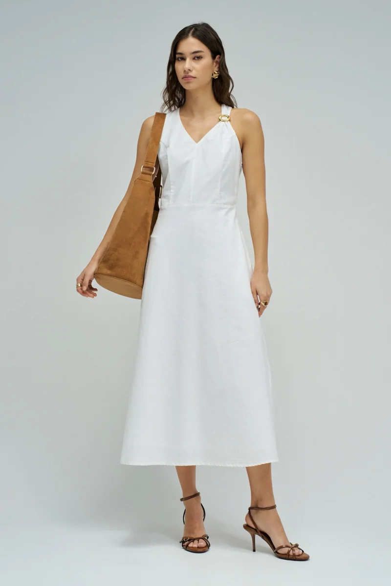 VESTIDO MIDI CON LINO BLANCO - Imagen 2