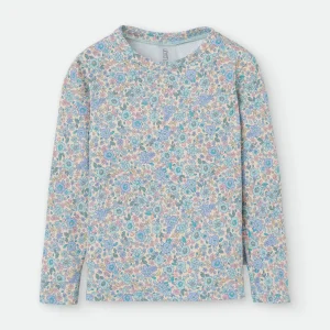 Camiseta Solar Manga Flores Azules- WATERLEMON