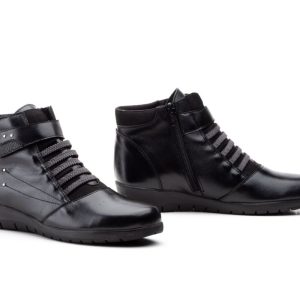 5681Botín para señora en piel con elásticos y velcro con cremallera lateral de color negro (hecho en España)