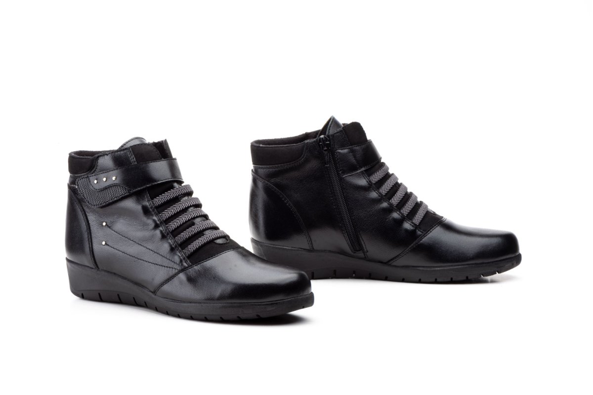 5681Botín para señora en piel con elásticos y velcro con cremallera lateral de color negro (hecho en España) - Imagen 2