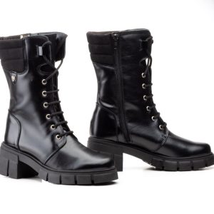 5790 Bota media caña para señora en piel con cordones y cremallera lateral de color negro, piso urbano ( hecho en España)