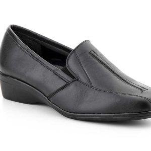 609 Mocasín con cuña para señora en piel de color negro ( hecho en España)