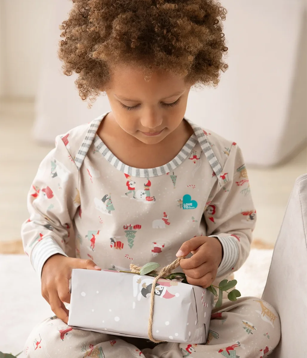 Conjunto de pijama para niños de manga larga de algodón beige Snow Party - Imagen 5