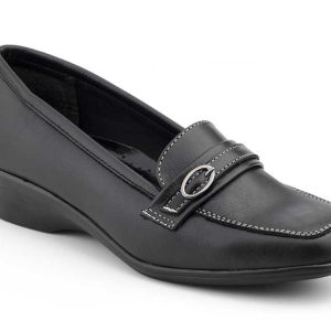 614 Mocasín con cuña para señora en piel de color negro ( hecho en España)