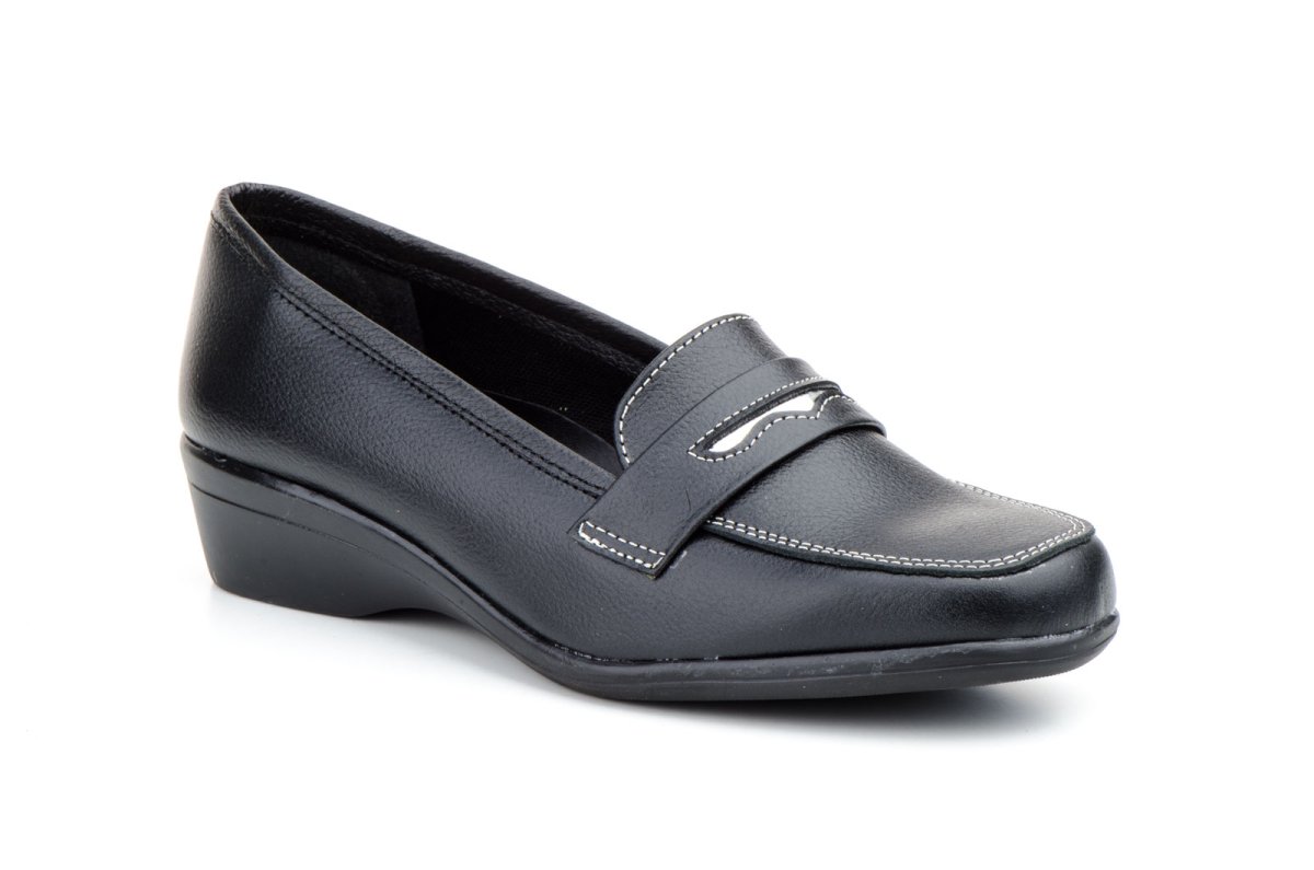 621 Mocasín con cuña para señora en piel de color negro ( hecho en España) - Imagen 2
