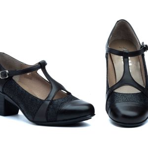 6528 Salón para señora confort en piel con tacón medio de color negro ( hecho en España)