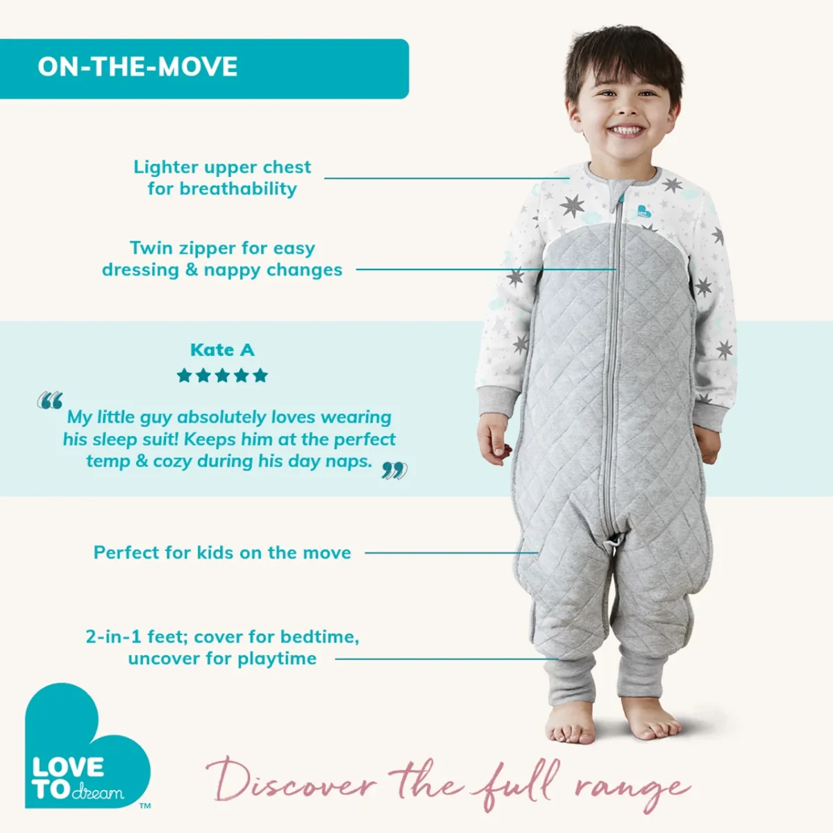Traje de dormir 2.5 TOG Algodón orgánico/Lana Merino Oveja rosa - Imagen 5