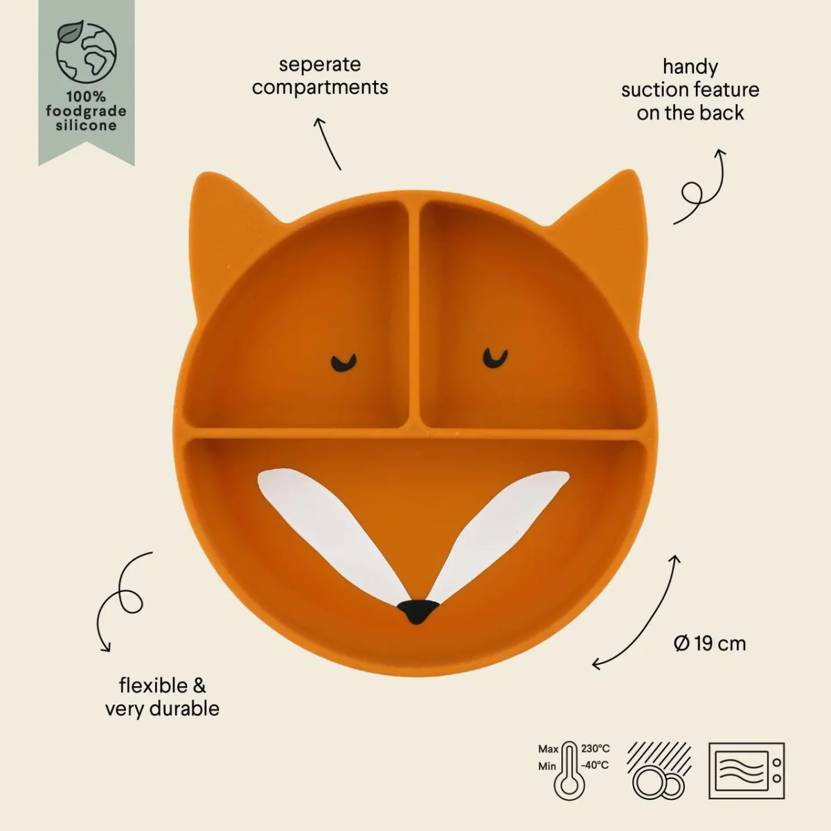Plato compartimentado de silicona con ventosa Fox-TRIXIE - Imagen 4