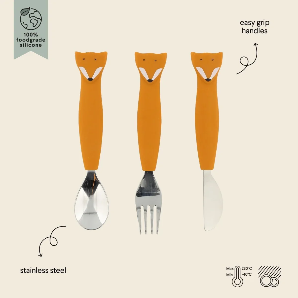 Cubiertos de 3 piezas de silicona Mr. Fox-TRIXIE - Imagen 3