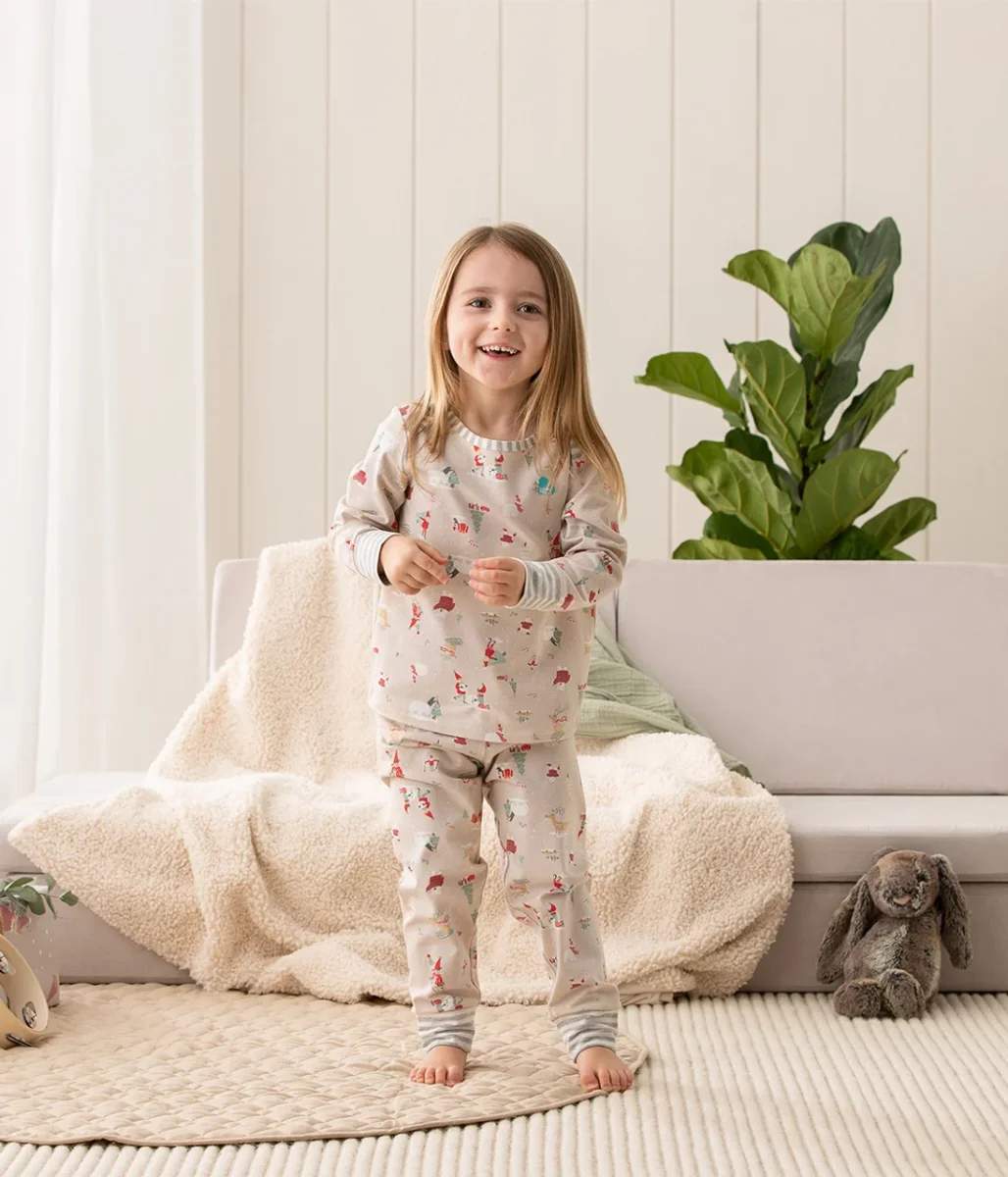 Conjunto de pijama para niños de manga larga de algodón beige Snow Party - Imagen 8
