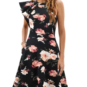 Vestido negro floreado talla S (Nuevo)