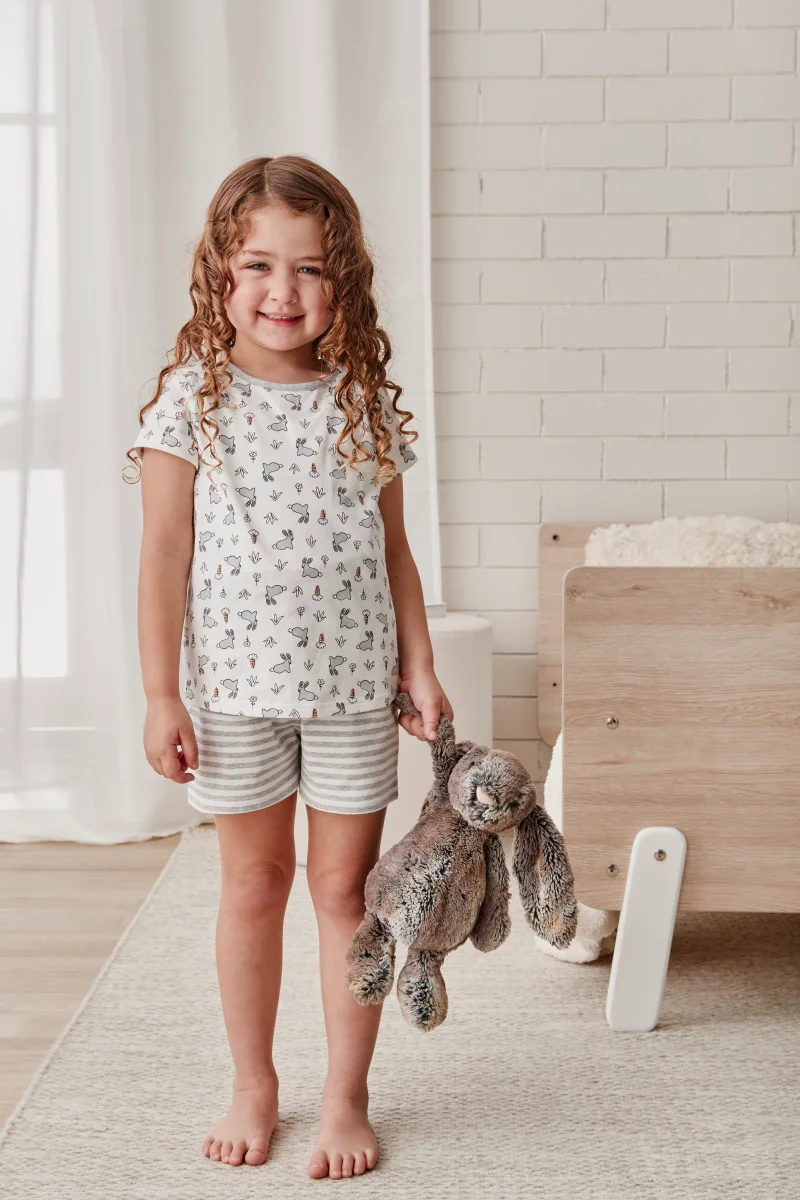 Conjunto de Pijama Infantil Manga Corta Algodón Conejito Blanco - Imagen 3