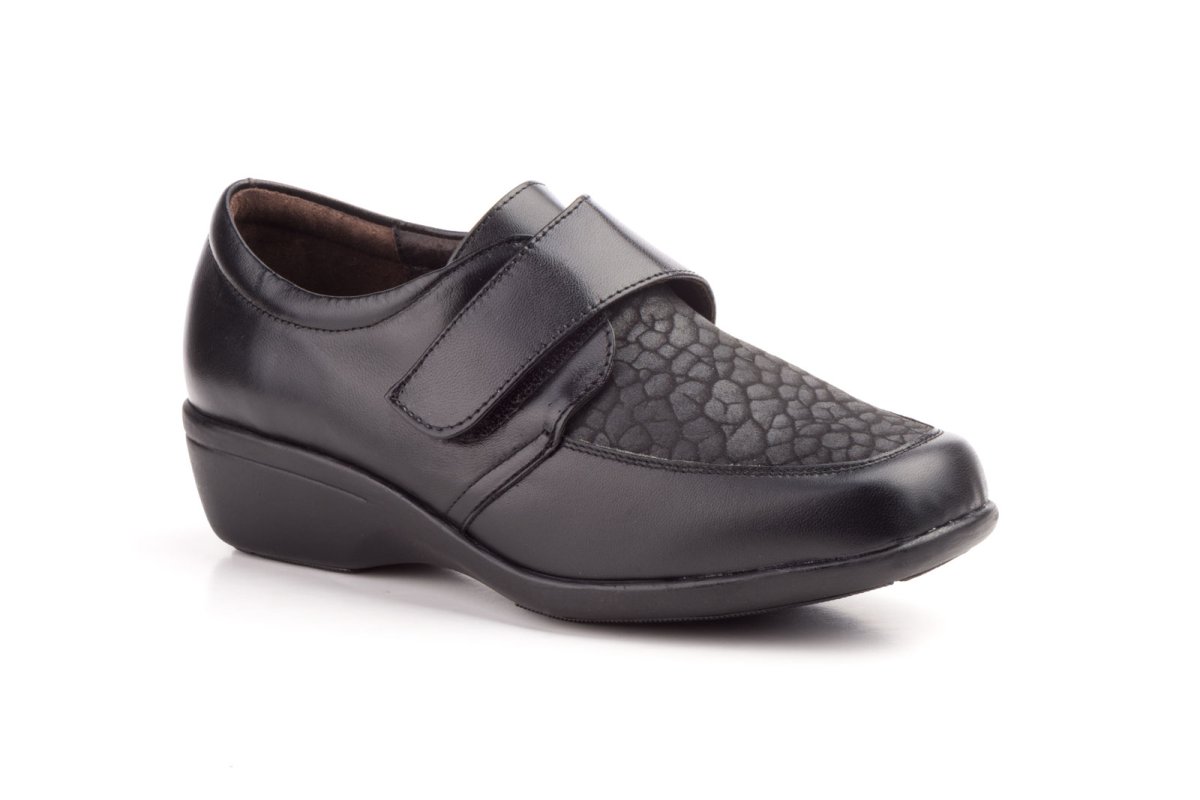 782 Mocasín con cuña para señora con velcro en piel de color negro ( hecho en España) - Imagen 2