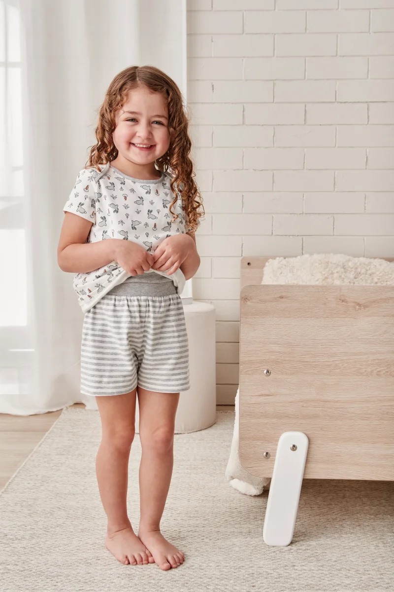 Conjunto de Pijama Infantil Manga Corta Algodón Conejito Blanco