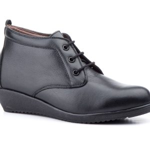 AE 398 Botín para señora en piel con cuña y cordones de color negro ( hecho en España)
