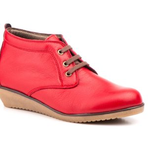 AE 398 Botín para señora en piel con cuña y cordones de color rojo ( hecho en España)