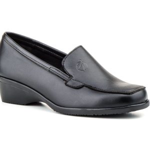AM 604 Mocasín para señora en piel con cuña baja de color negro ( hecho en España)