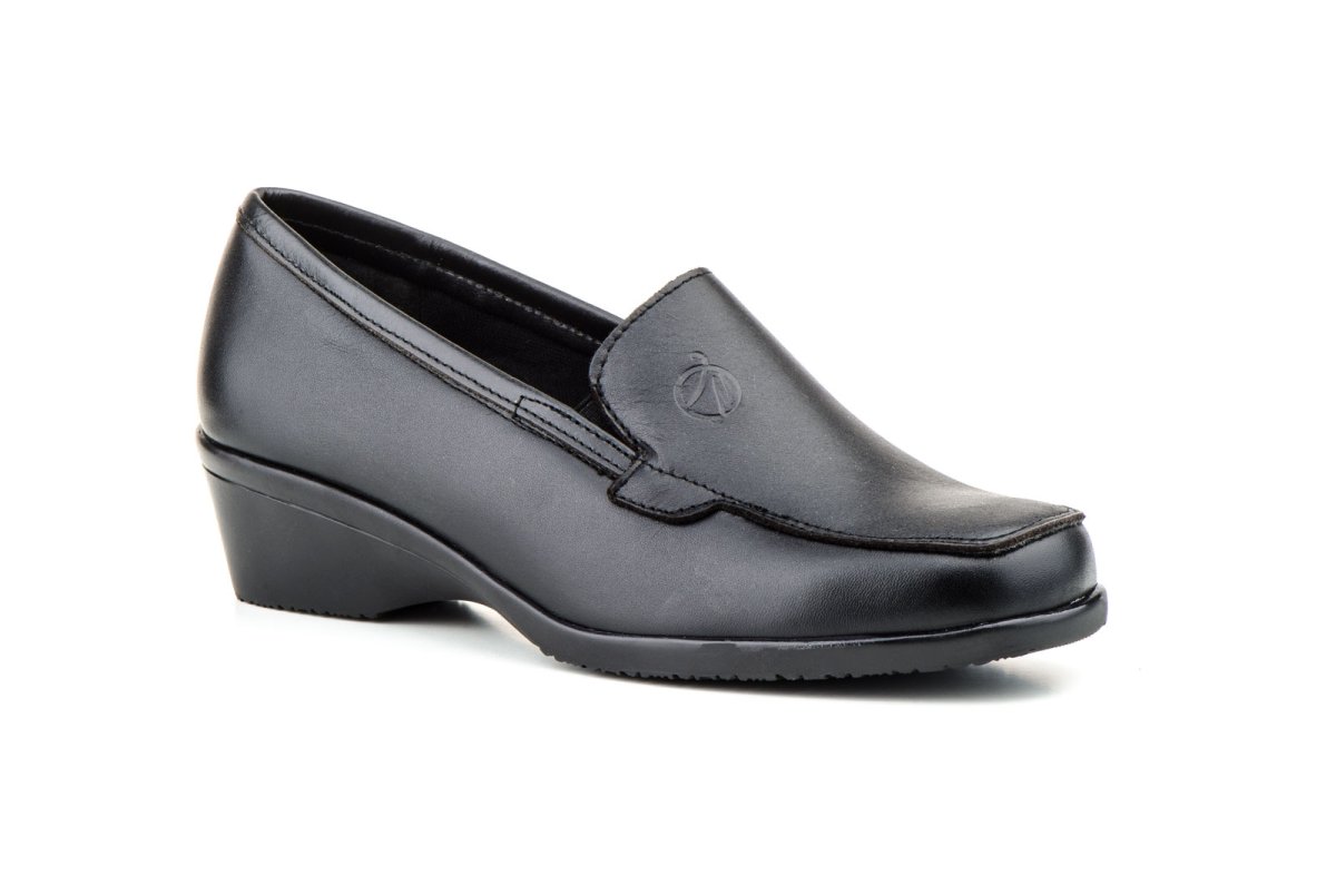 AM 604 Mocasín para señora en piel con cuña baja de color negro ( hecho en España) - Imagen 2