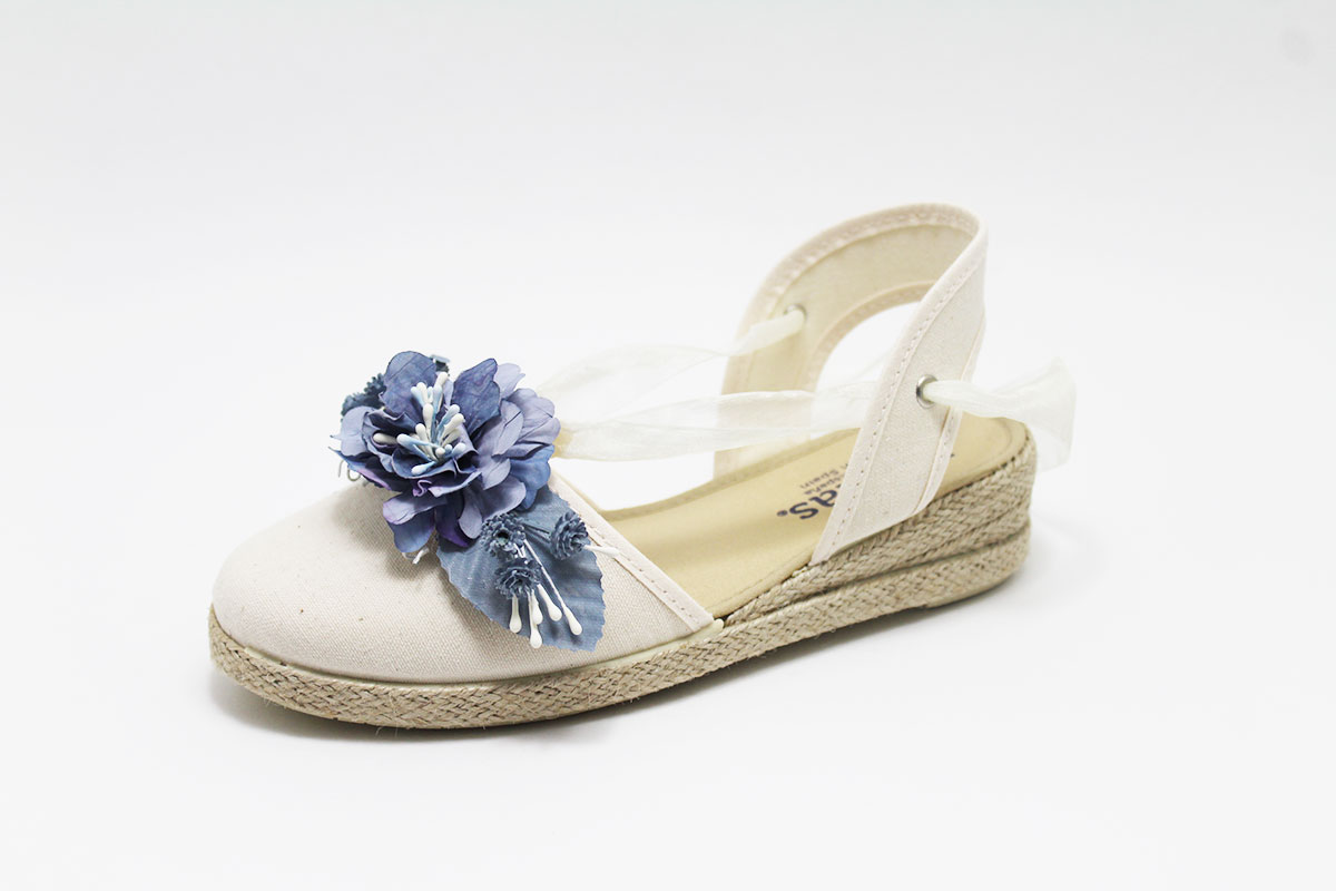 Alpargata cintas flores azul añil empolvado niña - Imagen 4