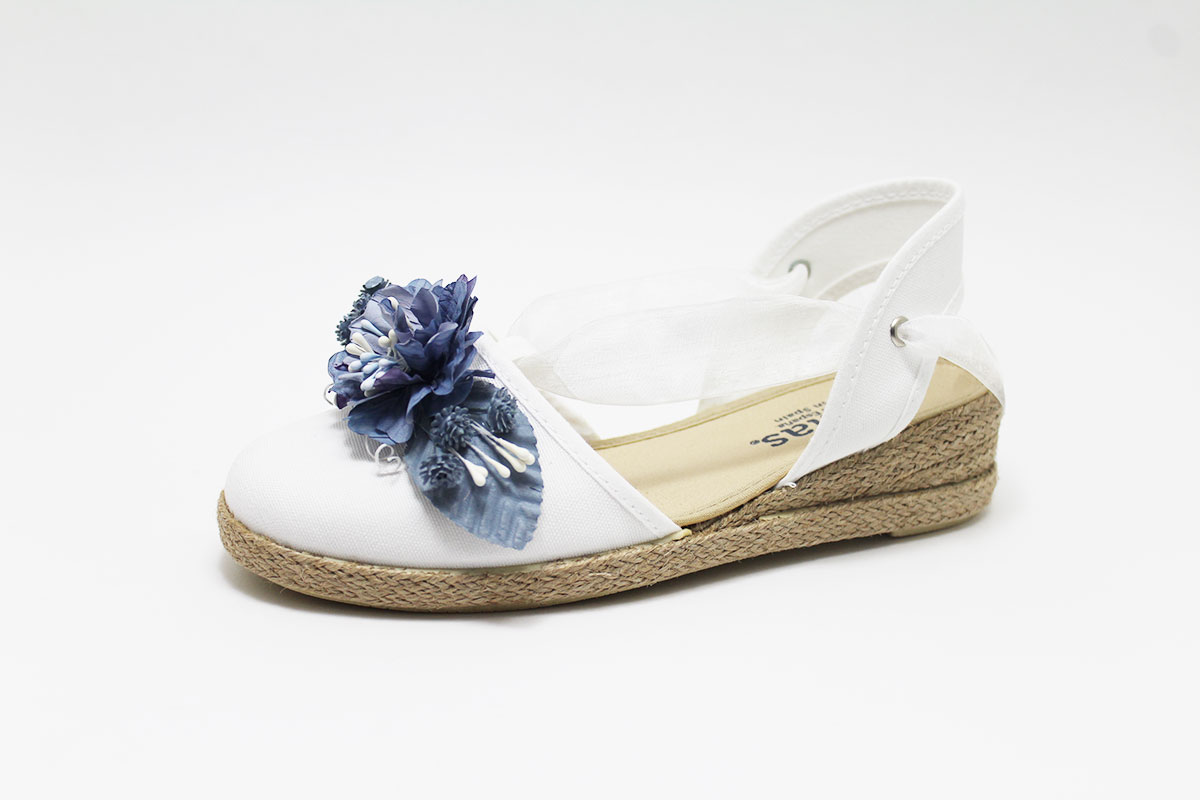 Alpargata cintas flores azul añil empolvado niña - Imagen 6