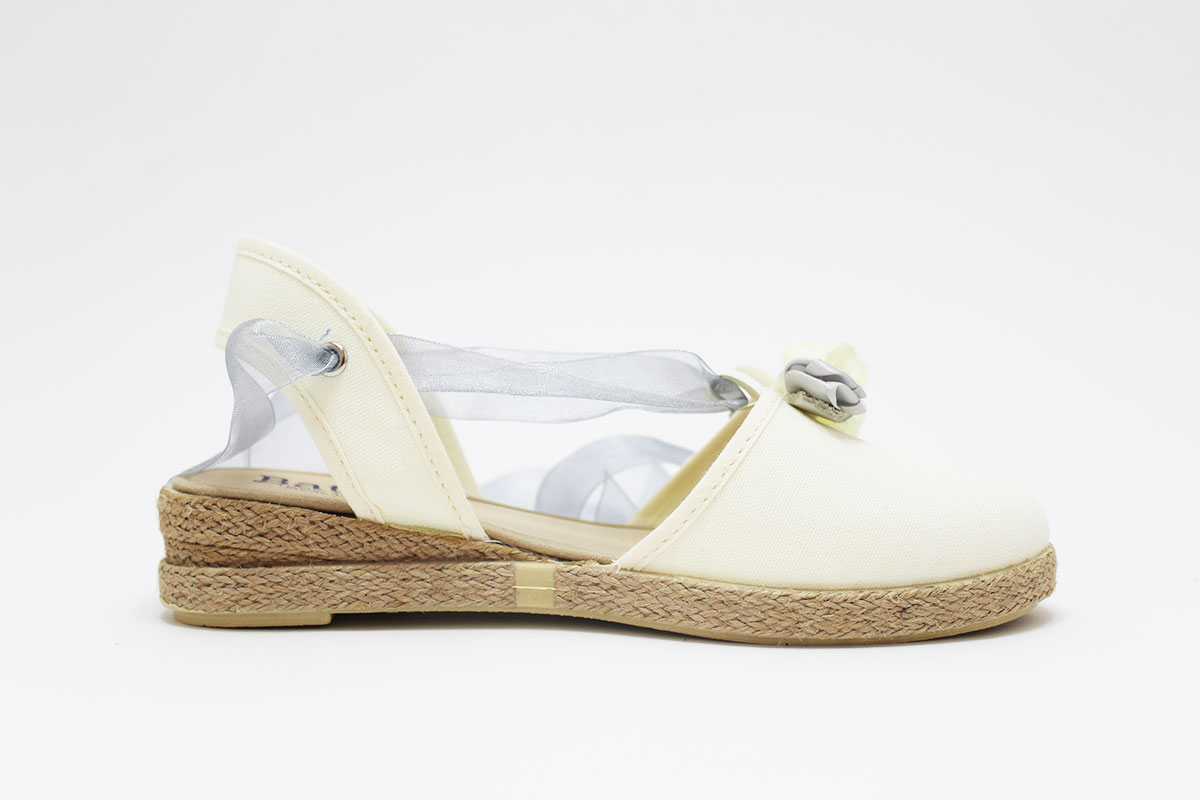 Alpargata beige flores gris lazos niña - Imagen 4