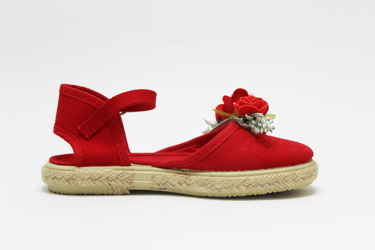 Alpargata roja adorno flor hojas niña - Imagen 6