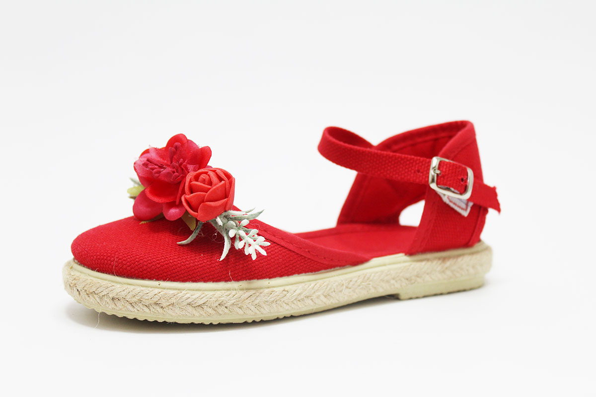 Alpargata roja adorno flor hojas niña - Imagen 3