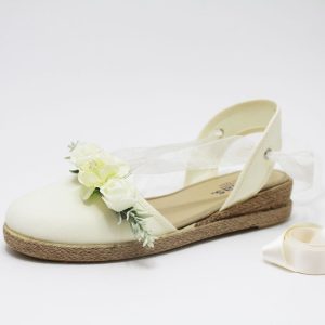 Alpargata beige tres flores lazo anudado