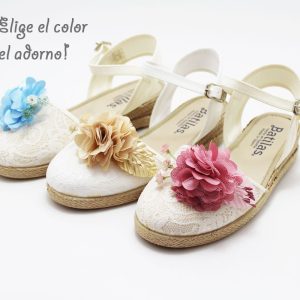 Alpargata niña tejido bordado flores colores ceremonia