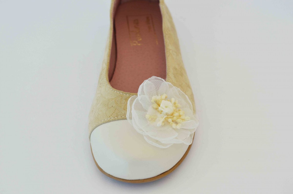 Bailarina beige estampada con puntera beige - Imagen 3