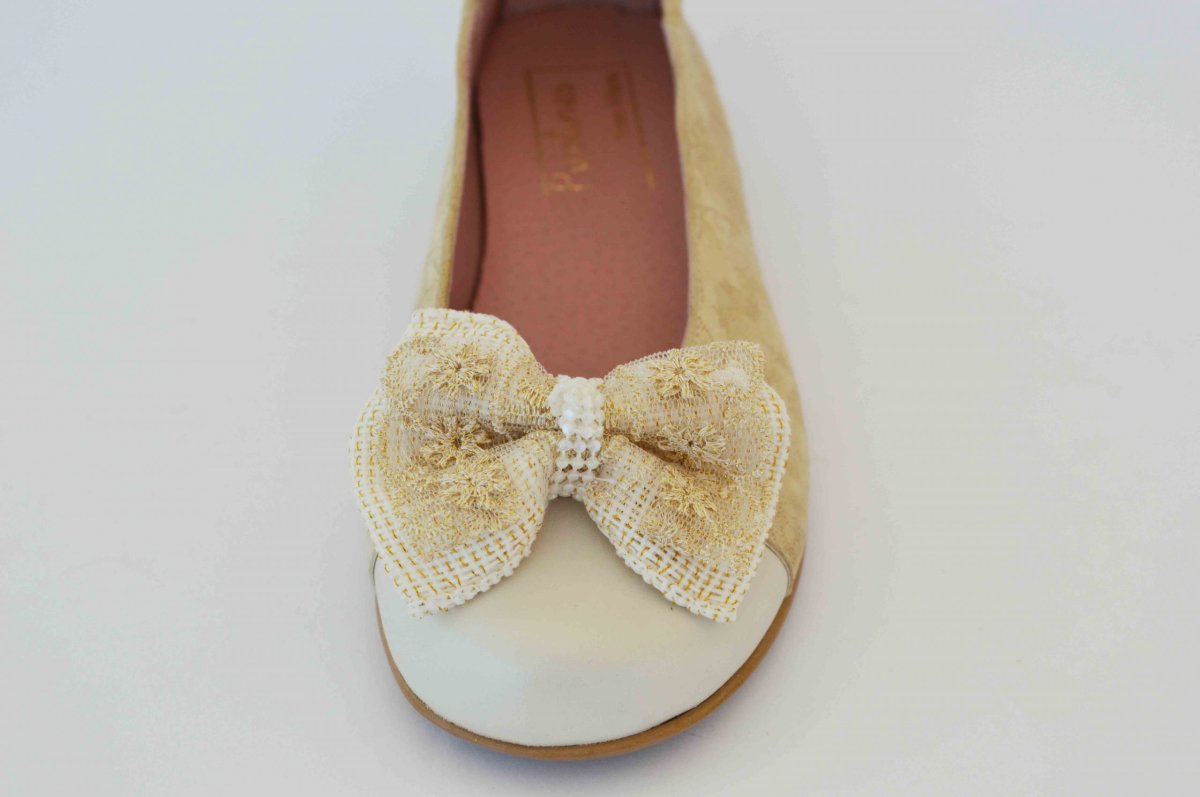 Bailarina beige estampada con puntera beige - Imagen 5