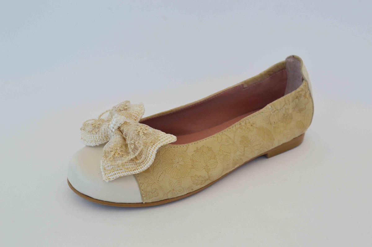 Bailarina beige estampada con puntera beige - Imagen 6