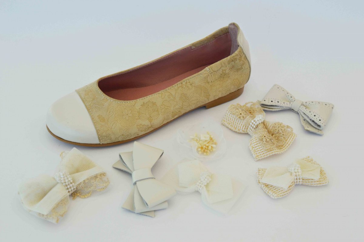 Bailarina beige estampada con puntera beige