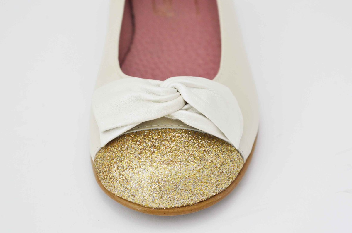 Bailarinas nacarado beige puntera glitter dorado - Imagen 7