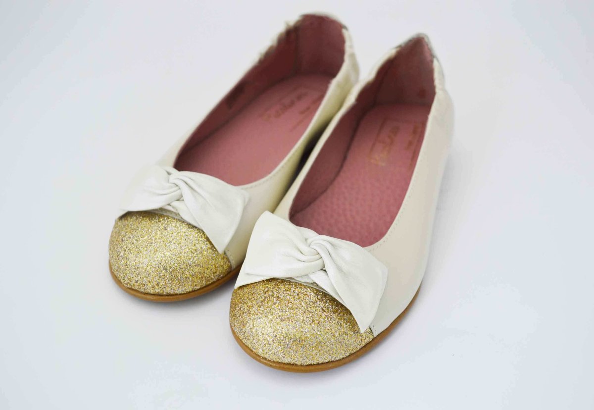 Bailarinas nacarado beige puntera glitter dorado - Imagen 8