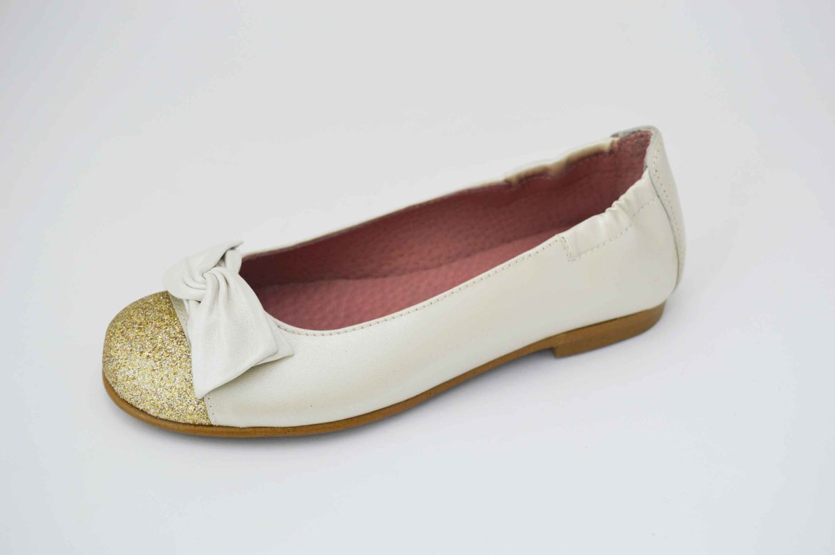 Bailarinas nacarado beige puntera glitter dorado - Imagen 9