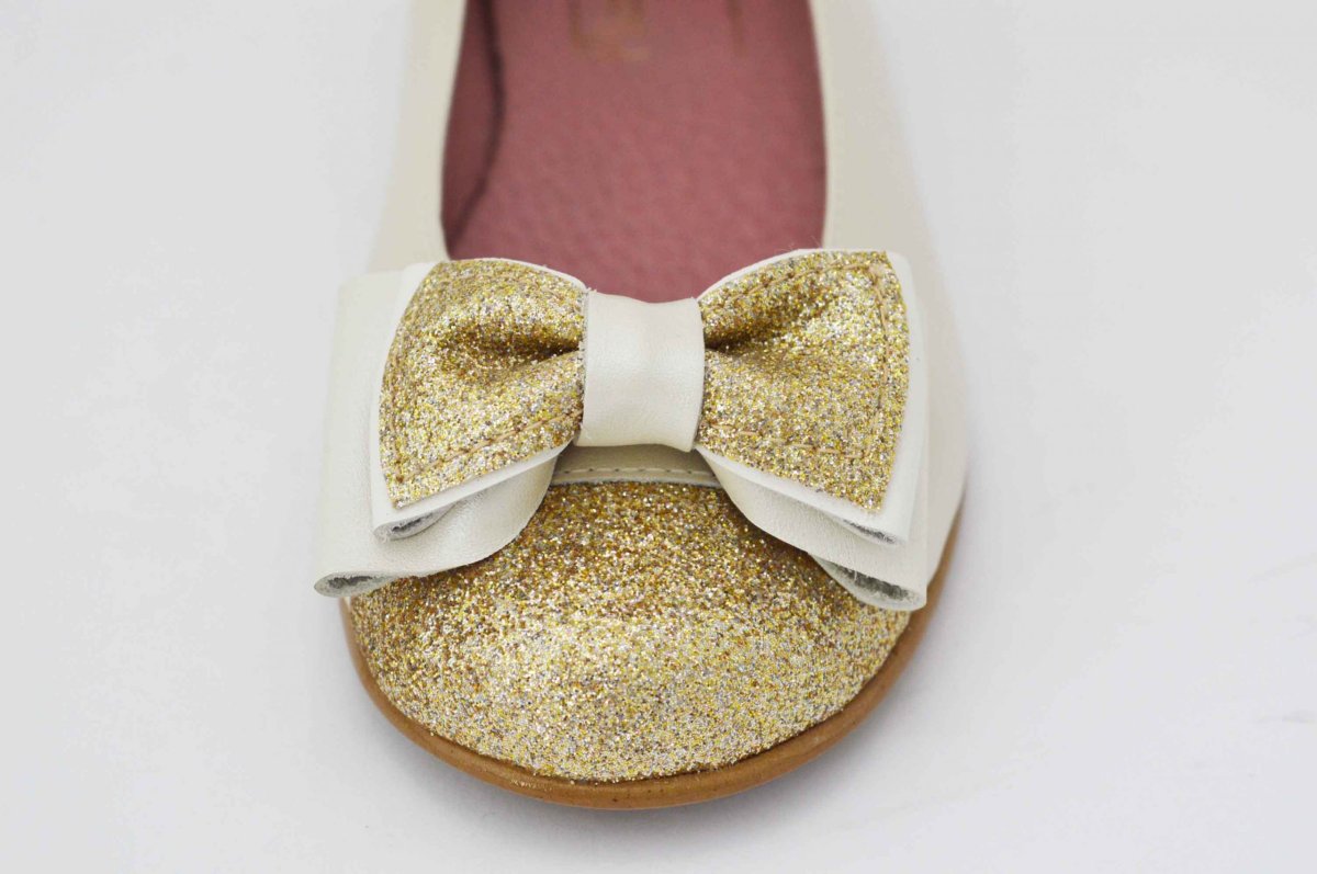 Bailarinas nacarado beige puntera glitter dorado - Imagen 3