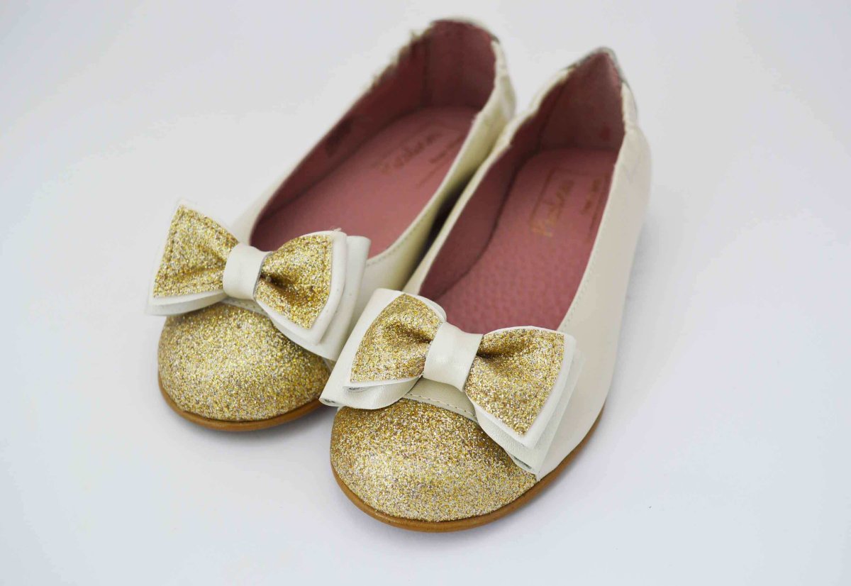 Bailarinas nacarado beige puntera glitter dorado - Imagen 4
