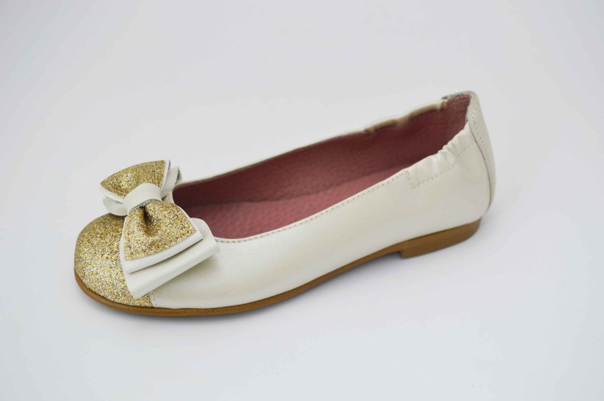 Bailarinas nacarado beige puntera glitter dorado - Imagen 5
