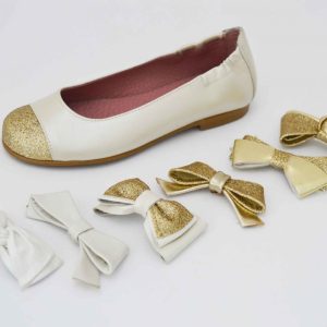 Bailarinas nacarado beige puntera glitter dorado