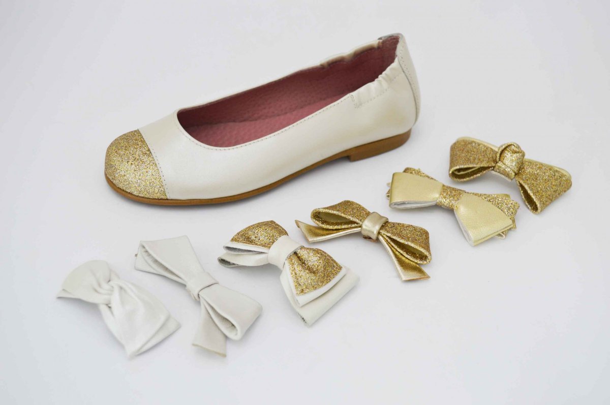 Bailarinas nacarado beige puntera glitter dorado - Imagen 2